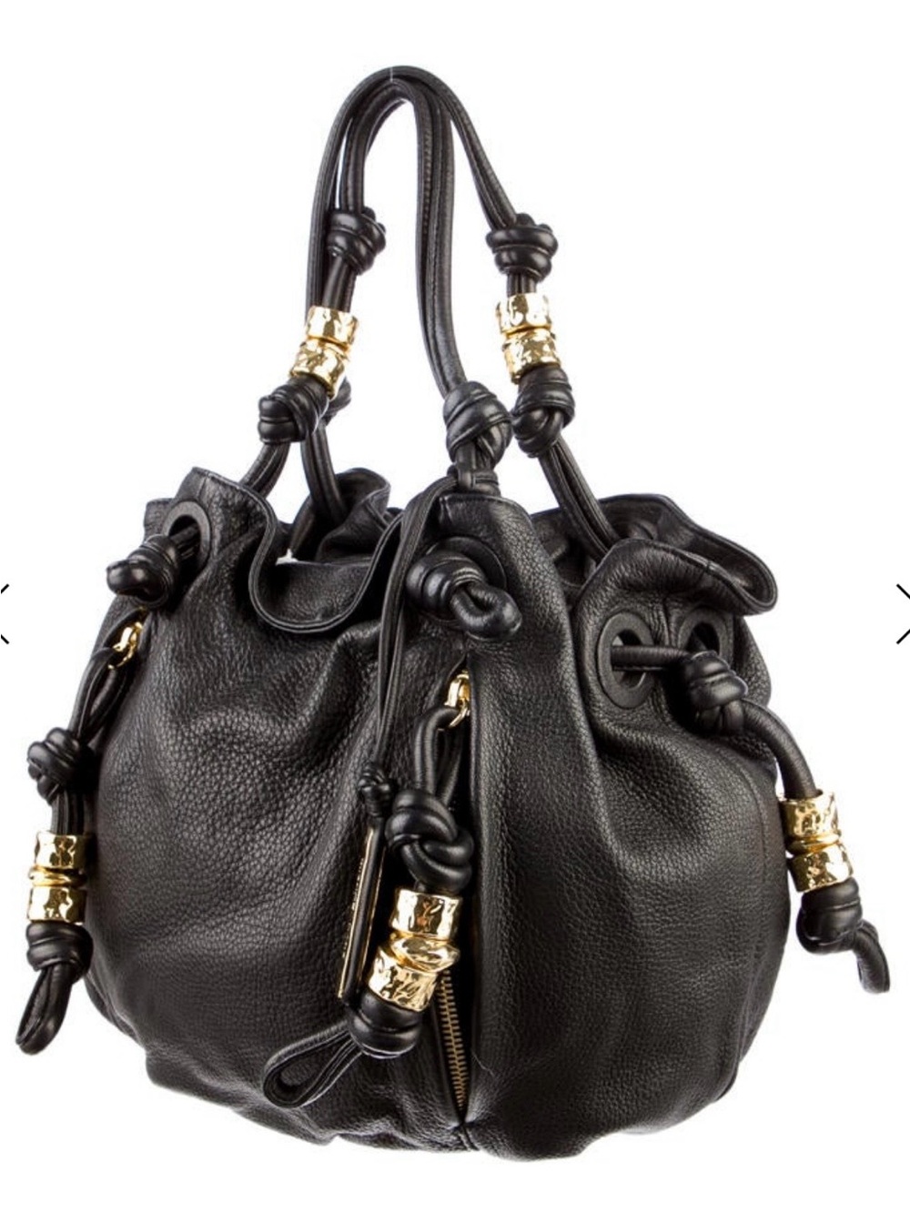 MICHAEL KORS Roslyn Black Knotted Deerskin Leather Tote. MINT! - Picture 2 of 9